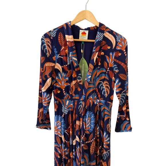 Farm Rio Nature Beauty Long Sleeve Maxi Dress Blue Print S - Picture 5 of 10